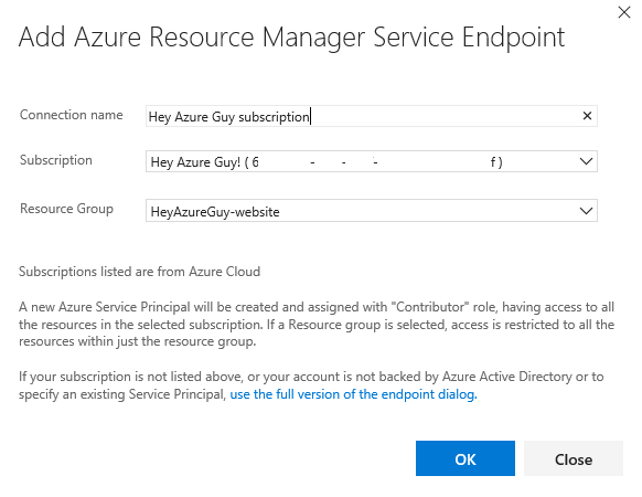 Service Endpoint dialog